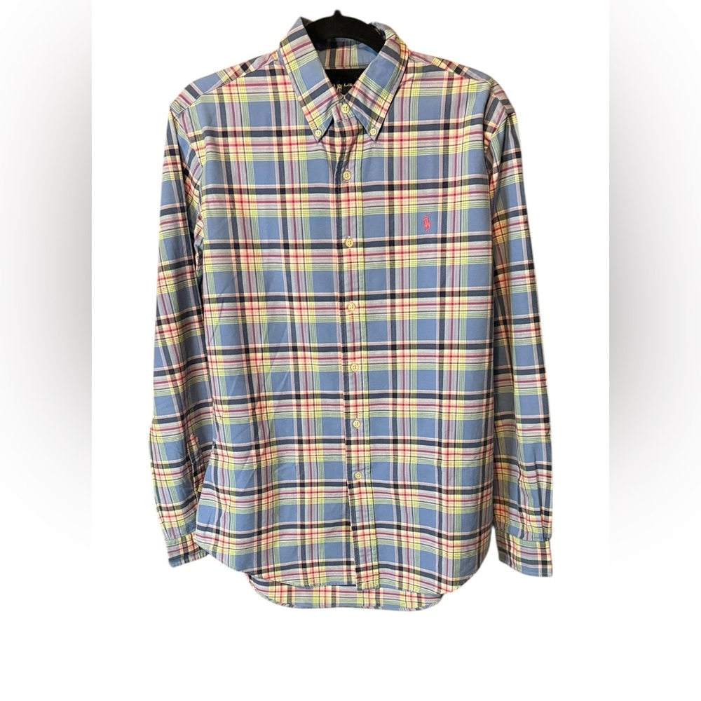 Ralph Lauren Blue Label Plaid Button Down Shirt Medium Custom Fit Preppy Office
